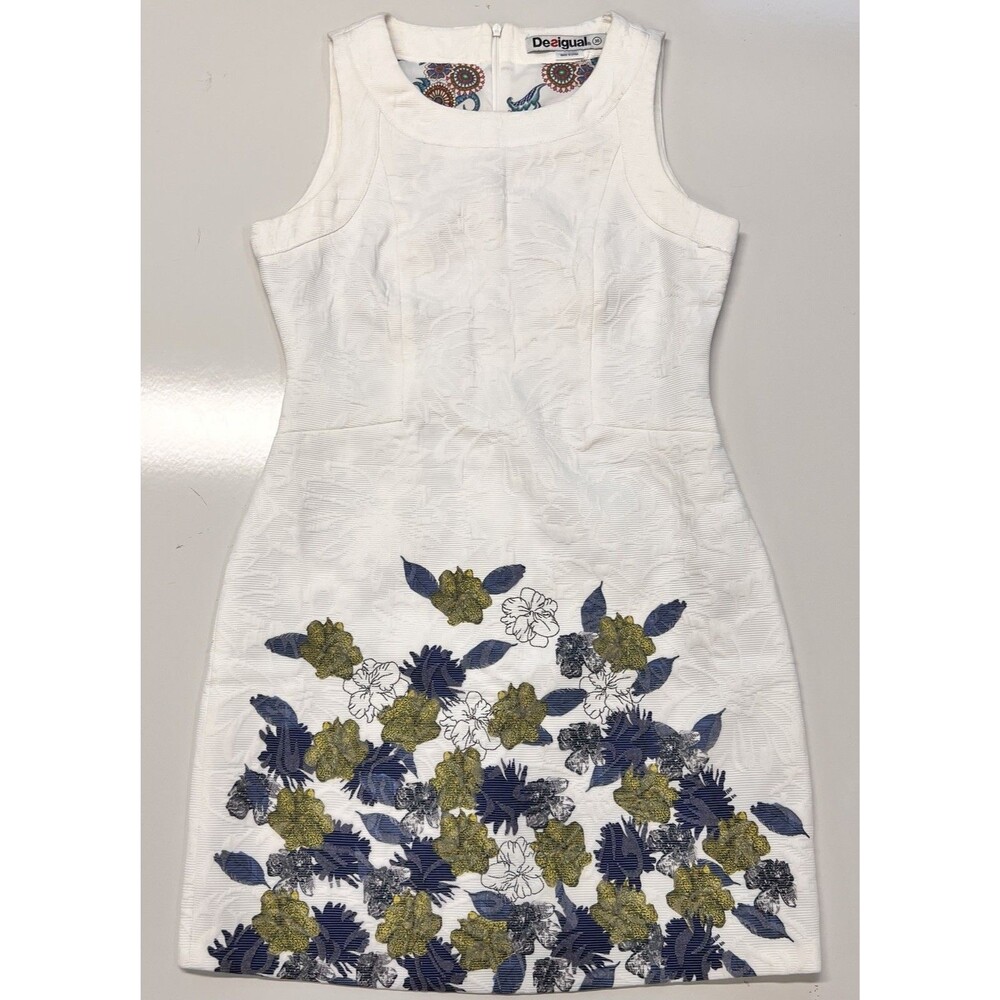 DESIGUAL ANITA Blanco Leaves Mini Dress Size 36 Mint Condition